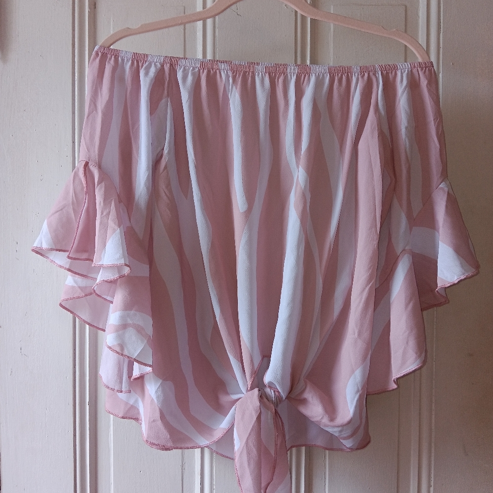 NWOT Pink and white off the shoulder top